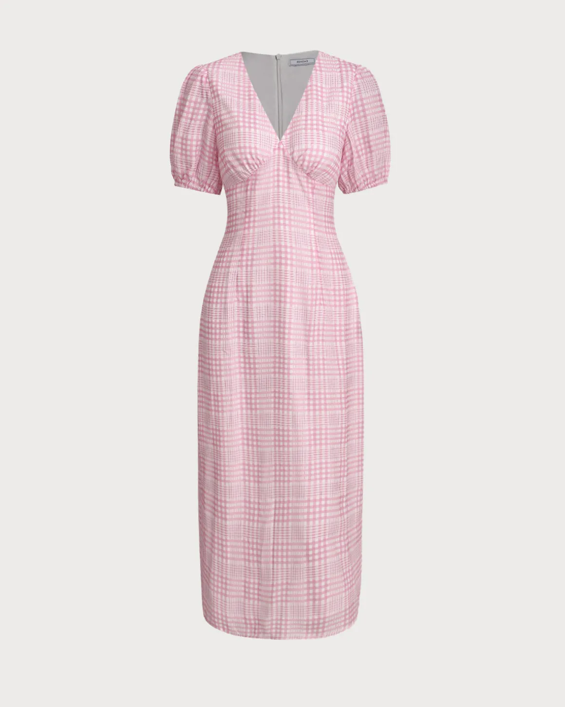 Pink Plaid V-Neck Midi Dress