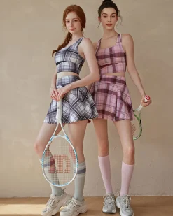 Pink Plaid Yoga Skirt