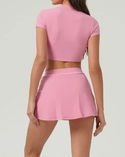 Pink Round Neck Yoga Short Sleeve Top - Light Support