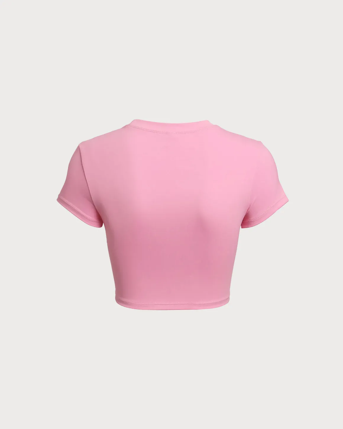 Pink Round Neck Yoga Short Sleeve Top - Light Support