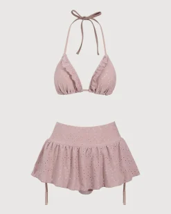 Pink Ruffle Drawstring Bikini Three Piece Suit