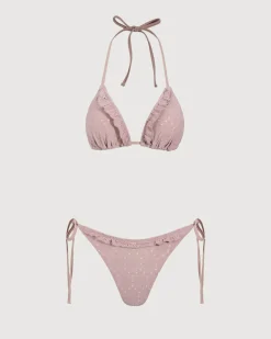 Pink Ruffle Drawstring Bikini Three Piece Suit