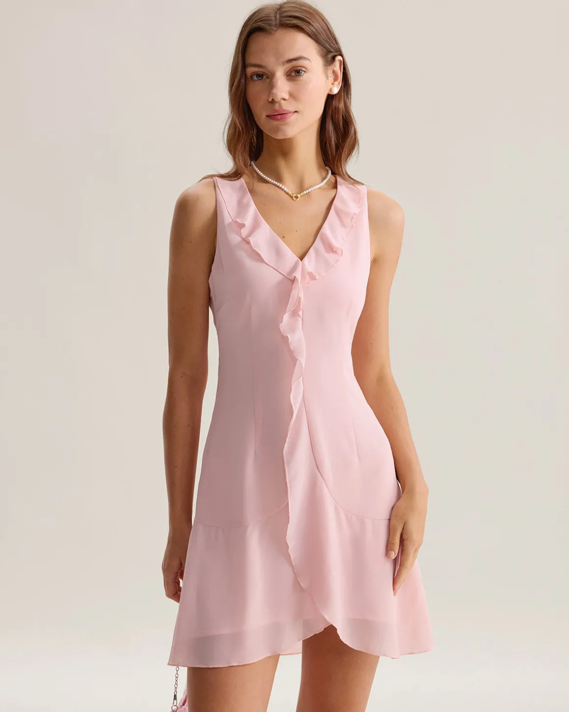 Pink Ruffle Sleeveless Mini Dress