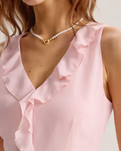 Pink Ruffle Sleeveless Mini Dress