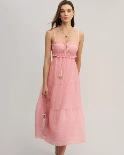Pink Ruffle Slip Midi Dress