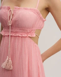 Pink Ruffle Slip Midi Dress
