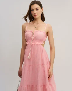 Pink Ruffle Slip Midi Dress