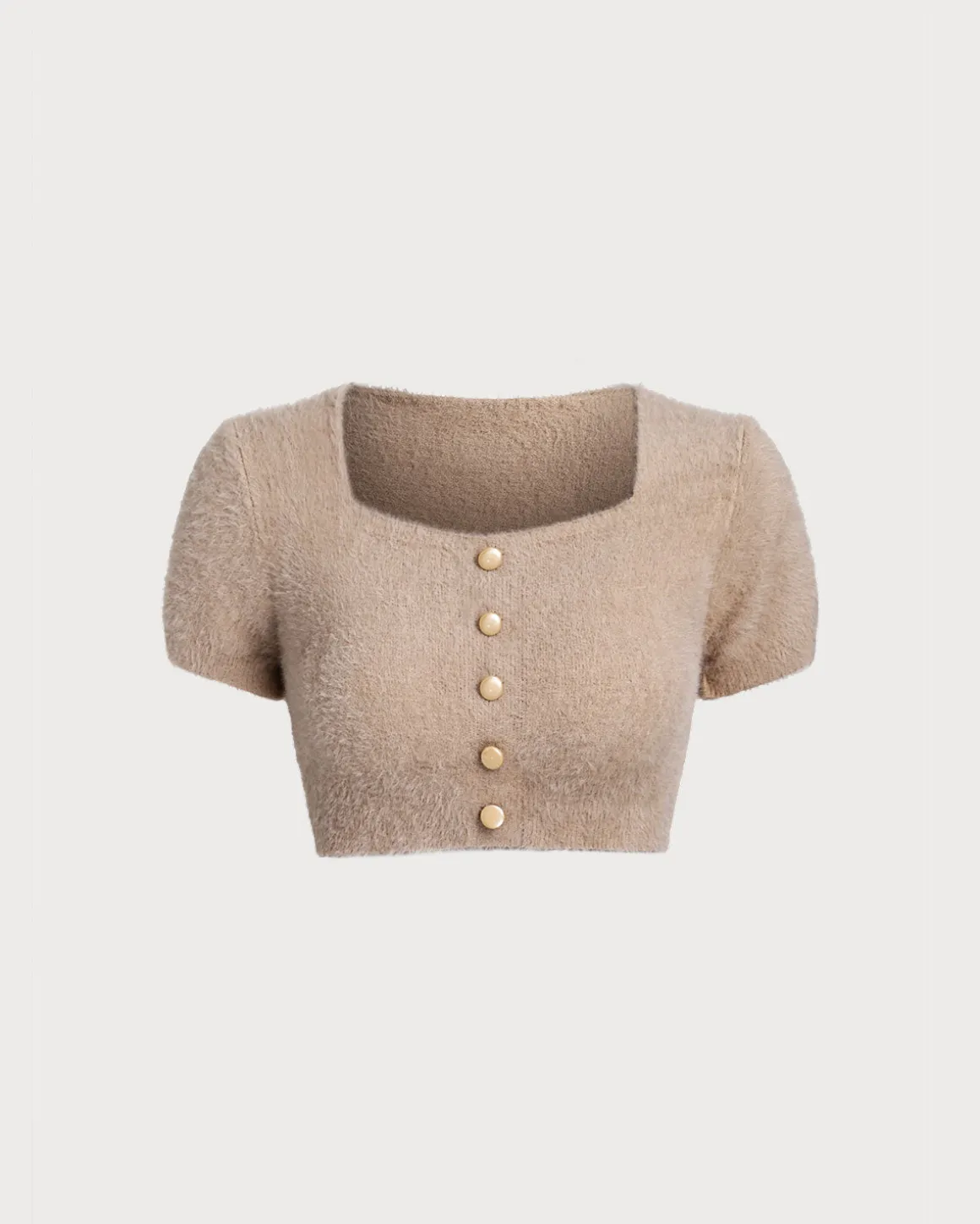 Pink Square Neck Cropped Knit Tee
