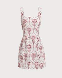 Pink Square Neck Floral Slip Mini Dress
