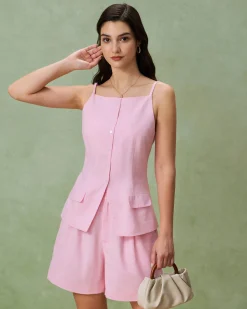 Pink Square Neck Pocket Vest