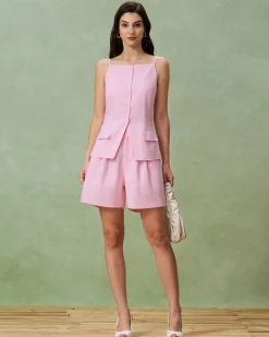 Pink Square Neck Pocket Vest