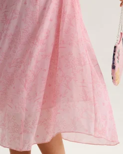 Pink Square Neck Ruffle Midi Dress
