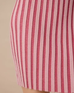 Pink Striped Off The Shoulder Bodycon Sweater Dress