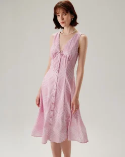 Pink Striped Sleeveless Midi Dress