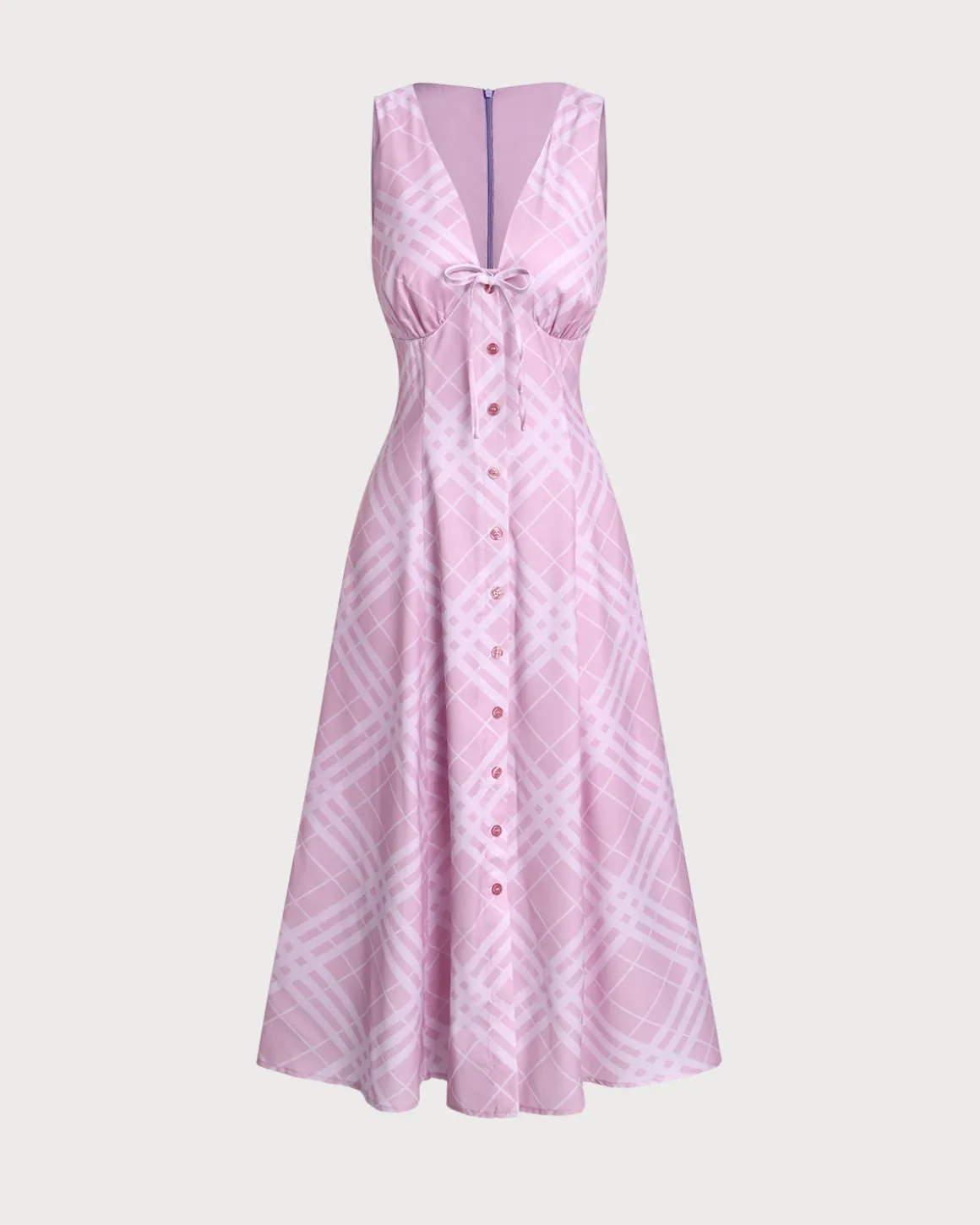 Pink Striped Sleeveless Midi Dress
