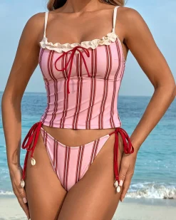 Pink Striped Tankini Swimsuit