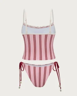 Pink Striped Tankini Swimsuit