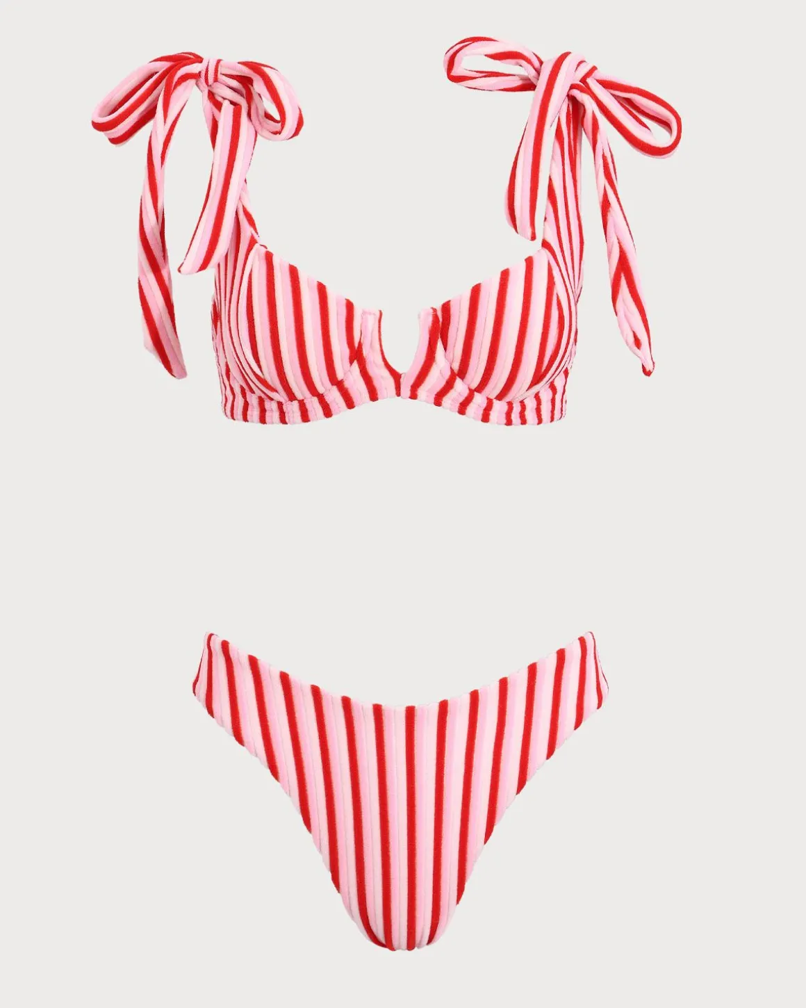 Pink Striped Tie Strap Bikini Set