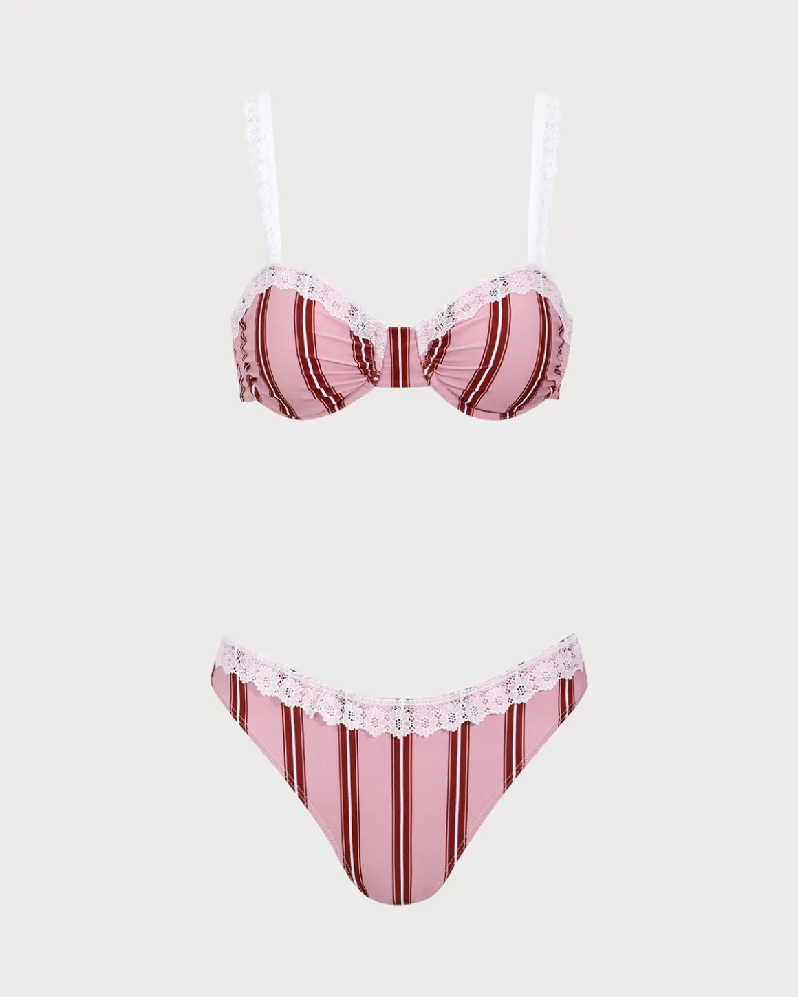 Pink Striped Underwired Lace Bikini Set
