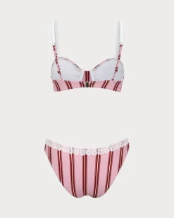 Pink Striped Underwired Lace Bikini Set
