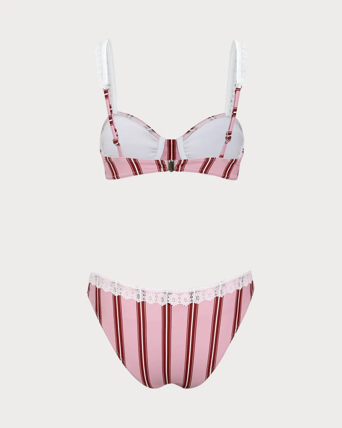 Pink Striped Underwired Lace Bikini Set