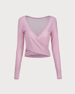 Pink Surplice Long Sleeve Cover-up - Light Support