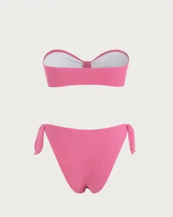 Pink Textured Bandeau Bikini Set