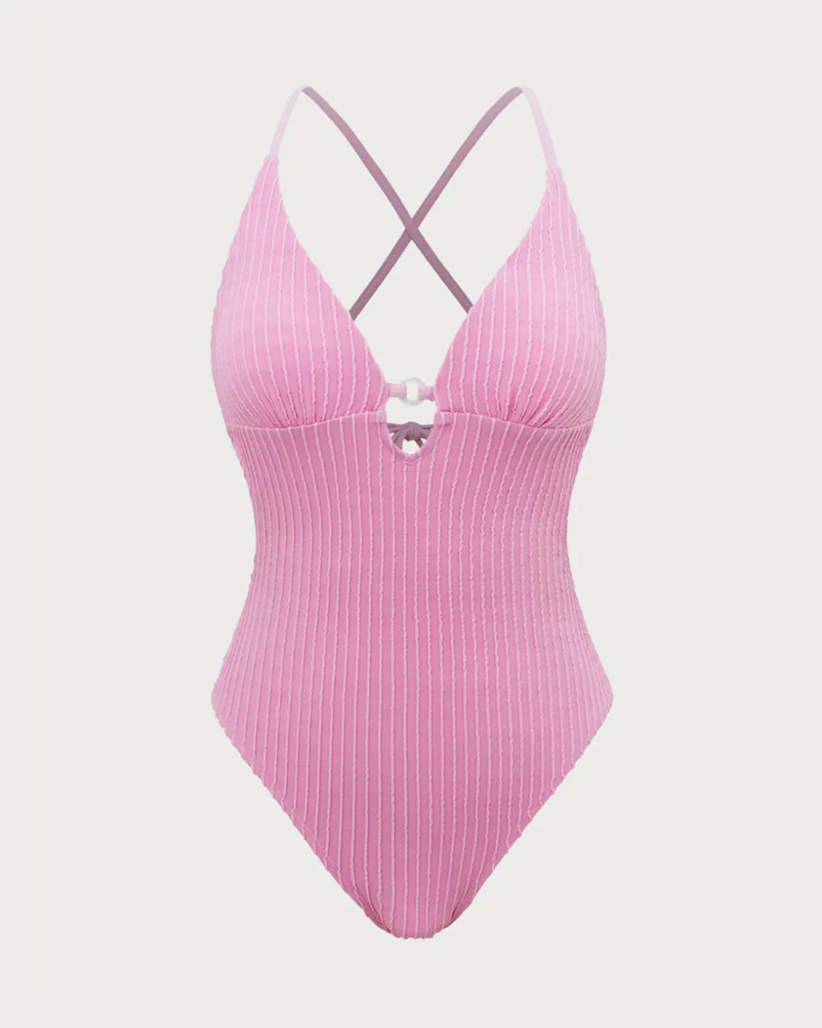 Pink Textured Cutout One-Piece Swimsuit