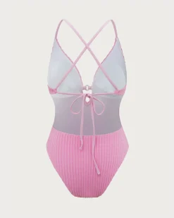 Pink Textured Cutout One-Piece Swimsuit