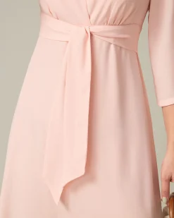 Pink V-Neck Pleated Midi Dress