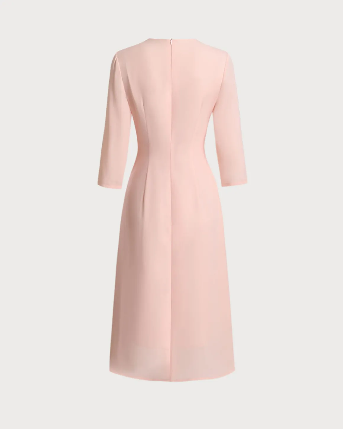 Pink V-Neck Pleated Midi Dress