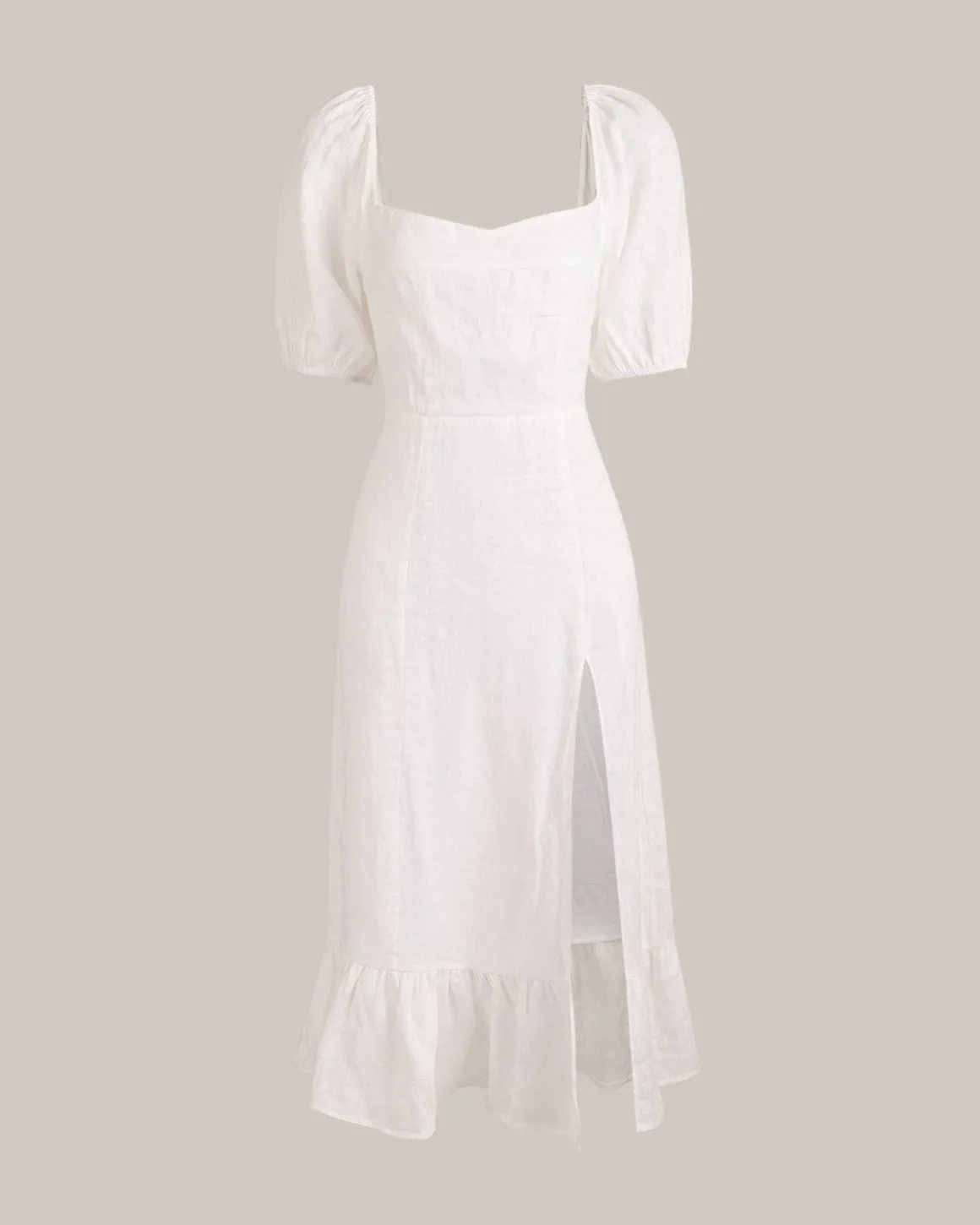 Puff Sleeve Split Hem Midi Dress