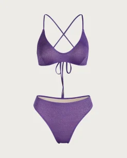 Purple Cross Back Lurex Bikini Set