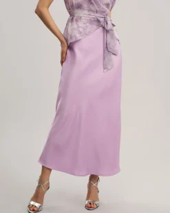 Purple Elastic Waist A-Line Midi Skirt