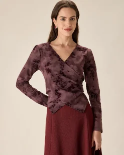 Purple Floral Ruched Wrap Tee