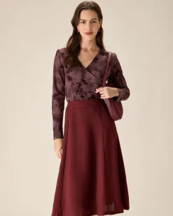Purple Floral Ruched Wrap Tee