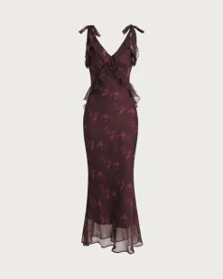 Purple Floral Ruffle Slip Maxi Dress