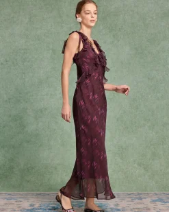 Purple Floral Ruffle Slip Maxi Dress