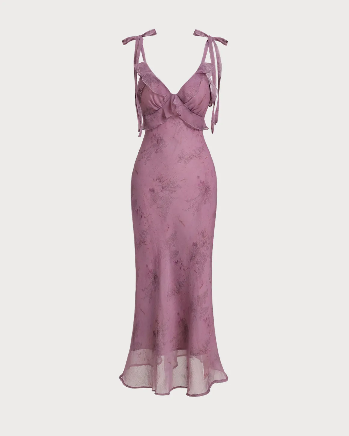 Purple Floral Ruffle Tie Strap Midi Dress