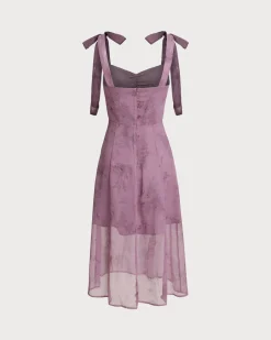 Purple Floral Tie Strap Midi Dress
