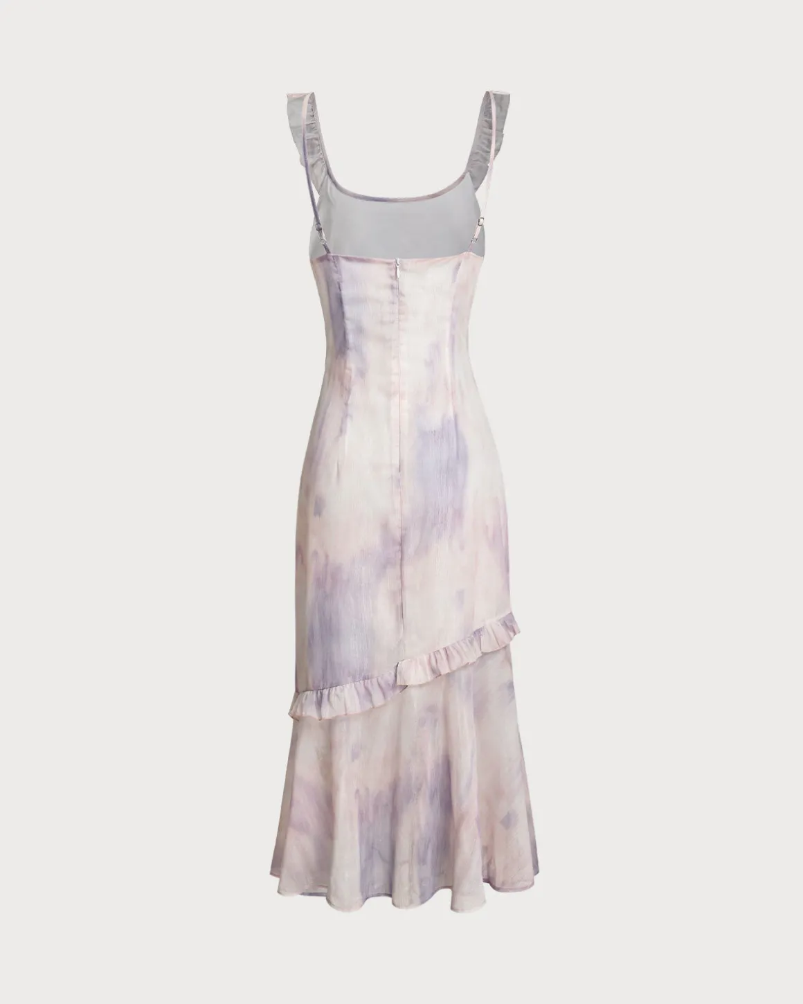 Purple Floral U Neck Ruffle Midi Dress