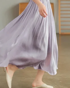 Purple Flowy Pleated Midi Skirt