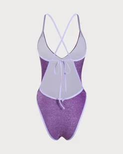 Purple Lurex Backless One-Piece Swimsuit