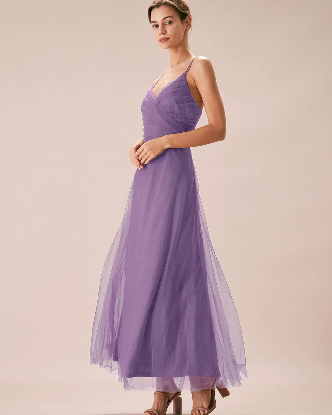 Purple Mesh Wrap Slip Maxi Dress