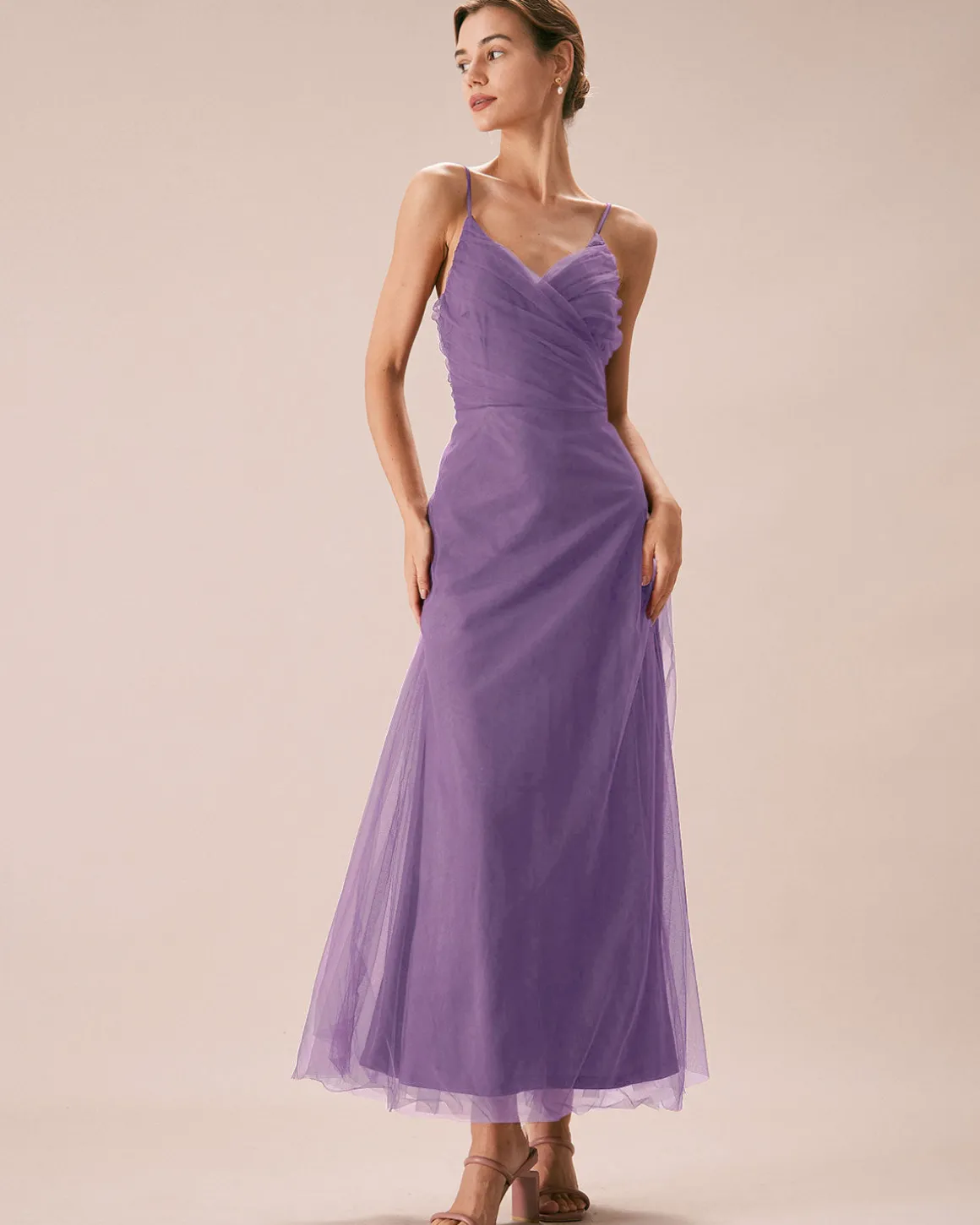 Purple Mesh Wrap Slip Maxi Dress