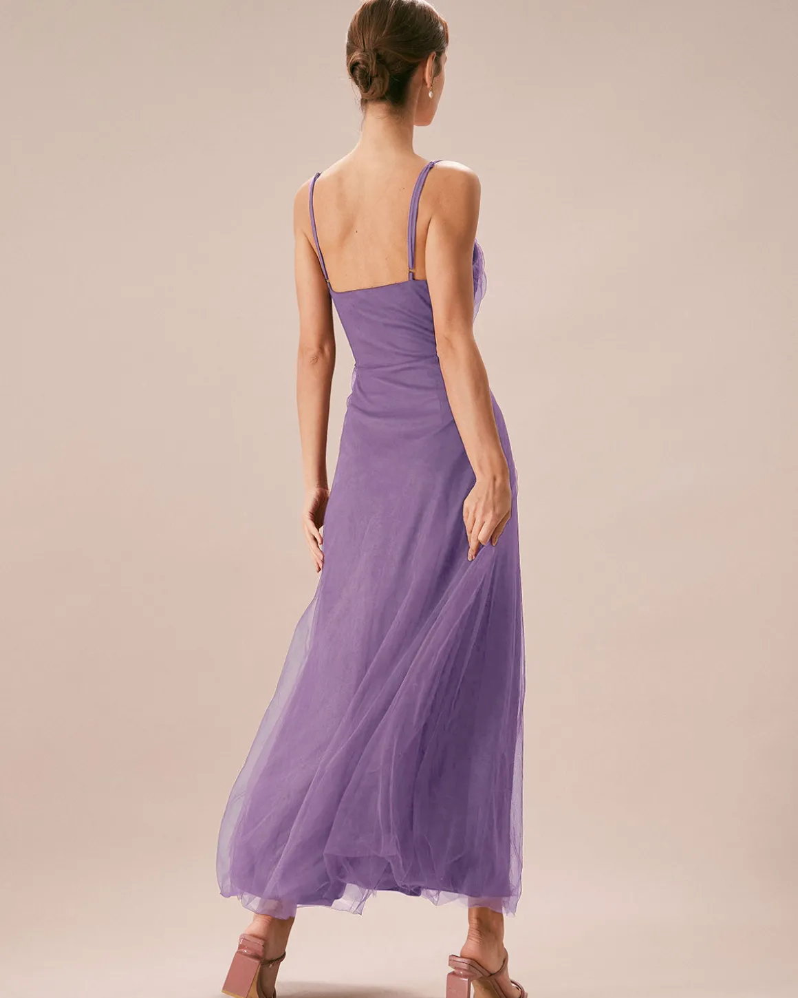 Purple Mesh Wrap Slip Maxi Dress