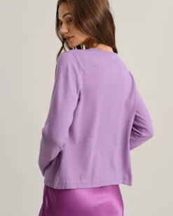 Purple Ribbed Knit Cardigan