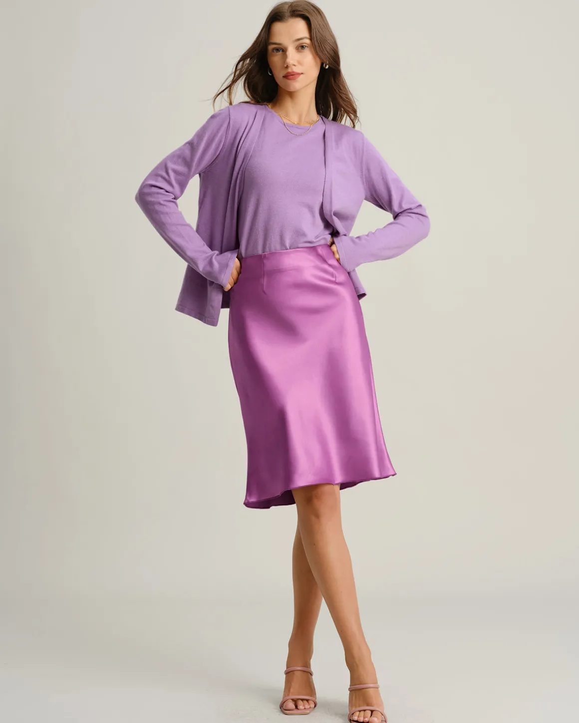 Purple Ribbed Knit Cardigan