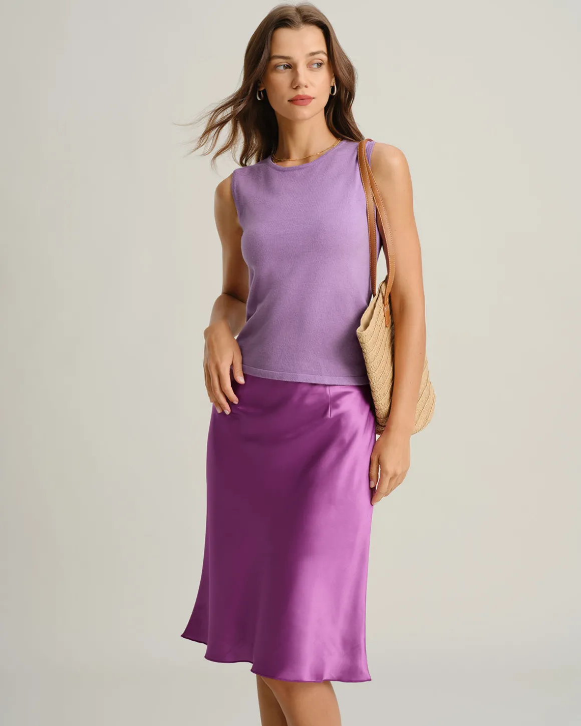 Purple Round Neck Ribbed Knit Tee