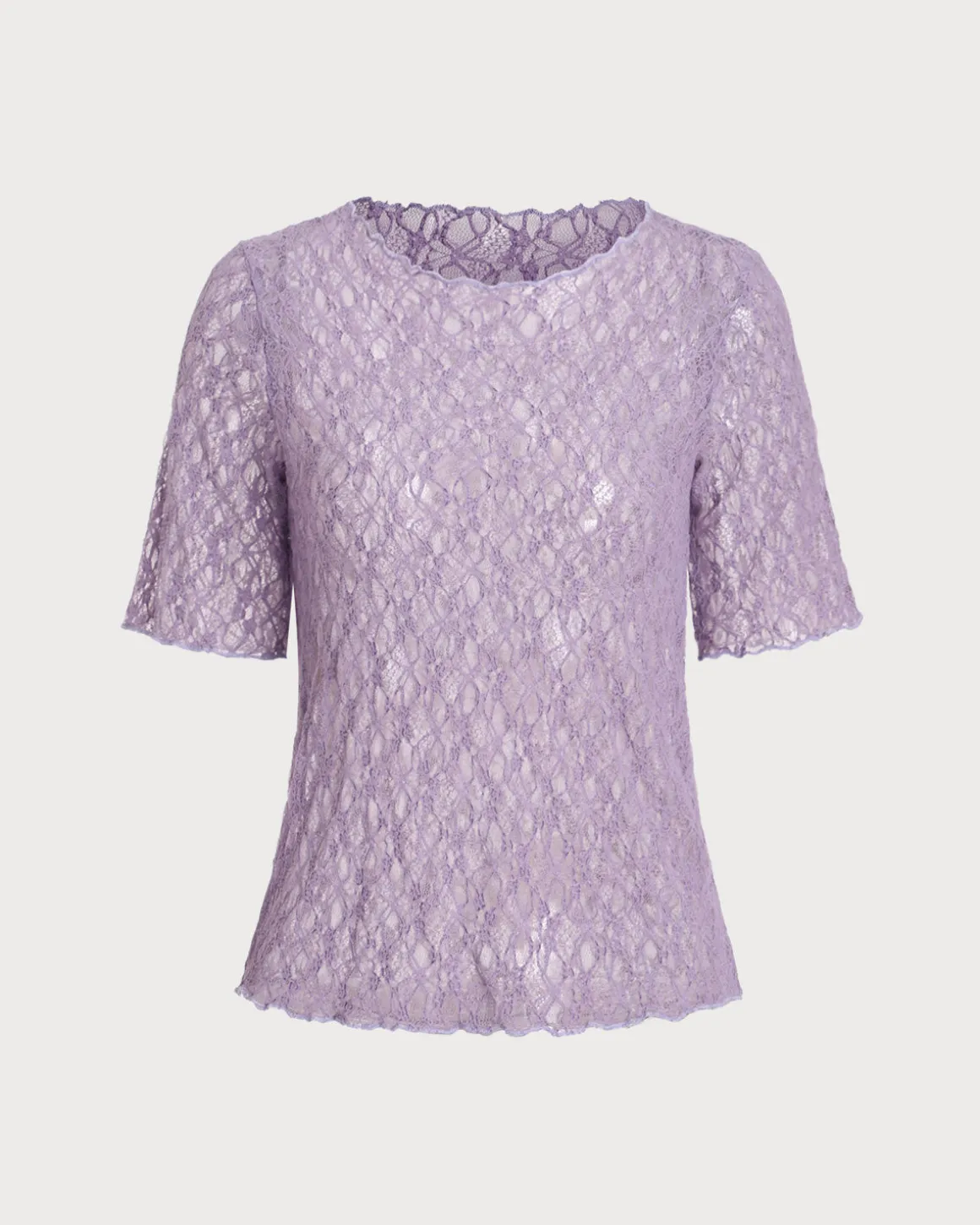 Purple Round Neck Textured Half Sleeve Tee
